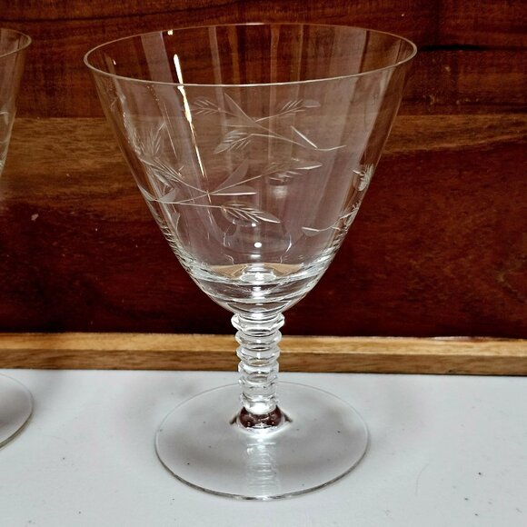 4 Etched Vines Leaves Water Glasses 5.5" ice tea stemware glass fine crystal Ele - Picture 4 of 11
